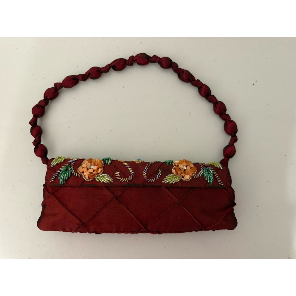 Beautiful Sasha New York Satin Clutch  Floral Embroidered W/woven Satin Handle - Picture 2 of 8